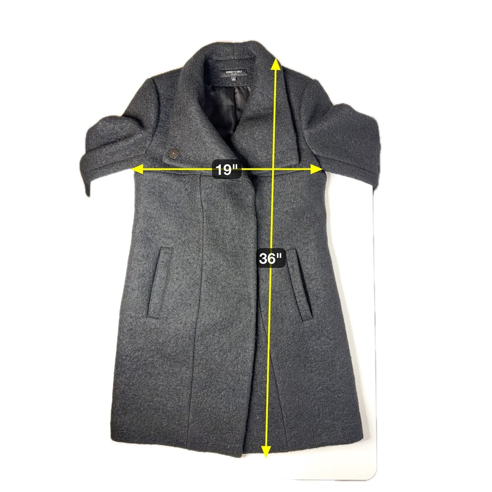 Kenneth Cole Wool Blend Asymmetrical Boucle Walker Coat Black Womens Small S - Picture 12 of 12